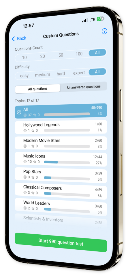 Famous Legends Quiz app screenshot first